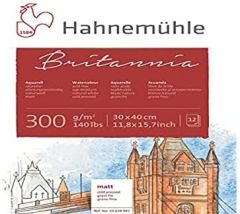 Hahnemühle Britannia – Bloque pegado 4 lados – 30 x 40 cm – 300 g/m² – 12 hojas – grano fino