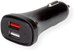 VALUE Cargador USB con Enchufe para Coche, 2 Puertos (1x QC3.0, 1x 5VDC 2.4A), 18W