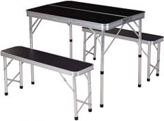 Conjunto de camping mesa. con 2 bancos de aluminio. 90x60x70cm