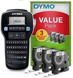 OUTLET Dymo LabelManager 160 kit de iniciación de etiquetadora | Impresora de etiquetas portátil | Con 3 rollos de cinta de etiquetas Dymo D1 | Teclado QWERTY | Ideal para uso doméstico o de oficina