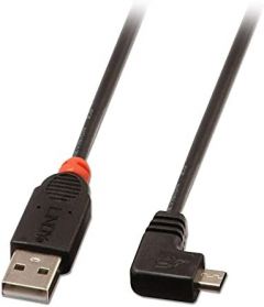Lindy 31976 - Cable acodado USB 2.0, conector tipo A macho a tipo micro B, ángulo de 90º, 1 m, color negro