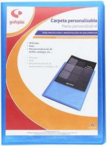 Grafoplás carpeta poliplás personalizable de polipropileno translúcido con 30 fundas soldadas folio azul