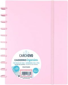 Carchivo cuaderno ingeniox pastel espiral a4 100h c/separadores extraíbles 100gr cuadrícula 5x5 tapas pp semi-rígido cierre c/goma rosa