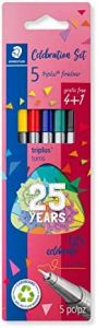 Staedtler triplus fineliner 334 pack de 5 rotuladores de punta fina - trazo 0.3mm aprox - tinta base de agua - colores surtidos