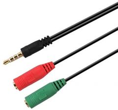 AISENS Cable adaptador Audio Jack 3.5 4pines/M - 2x Jack 3.5 3pines/H, Negro, 20 cm