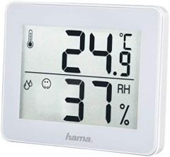 Hama | Termómetro e Higrómetro Digital (Control de humedad y temperatura de interiores, Almacenamiento de datos), Color Blanco