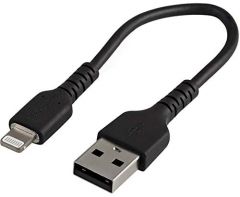 StarTech.com Cable Resistente USB-A a Lightning de 15 cm Negro - Cable de Sincronización y Carga USB Tipo A a Lightning con Fibra de Aramida Resistente - Certificado MFi de Apple - para iPad/iPhone 12