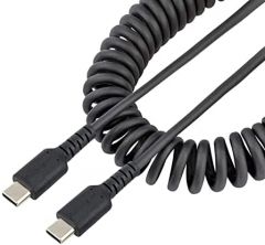 StarTech.com Cable de 1m de Carga USB C a USB C, Cable USB Tipo C Rizado de Carga Rápida y Servicio Pesado, Cable USB 2.0 USBC, de Fibra de Aramida Resistente, Negro