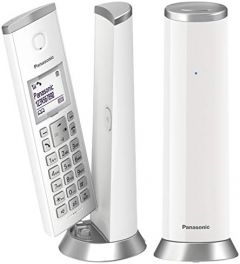 OUTLET Panasonic KX-TGK212 - Teléfono fijo inalámbrico de diseño Dúo (LCD, identificador de llamadas, agenda de 50 números, bloqueo de llamada, modo ECO), Blanco,TGK21 Duo