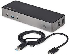 StarTech.com Docking Station USB-C y USB-A 10Gb - Replicador de Puertos Híbrido Universal para 3 Monitores DisplayPort y HDMI 4K de 60Hz - PD 85W - Hub Ladrón USB de 6 Puertos - Audio - Red Gigabit