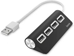Hama | USB HUB con 4 Puertos (Concentrador USB con rápida Transferencia de Datos, Adaptador multipuertos USB. 4 en 1), Color Negro