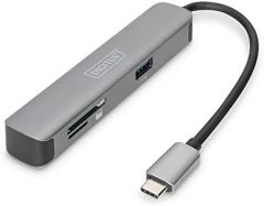 DIGITUS USB-C Multiport Docking Station - 5 Puertos - 1x HDMI (4K@30Hz) - 2X USB 3.0 / USB 2.0 - Lector de Tarjetas - Gris