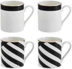MIKASA Luxe Deco Juego de 4 tazas, Tazas de porcelana fina con estampado geométrico para té y café, 380ml - Envase de regalo y apto para lavavajillas