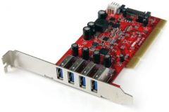 StarTech.com Tarjeta Adaptador PCI USB 3.0 (5Gbps) SuperSpeed 4 Puertos Con Alimentación SATA LP4 - Hub Concentrador Interno - Ladrón USB Interno - 2x USB A Hembra