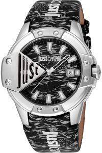 Reloj de pulsera Just Cavalli Young Scudo - JC1G260L0025 correa color: Negro Blanco Dial Negro Blanco Hombre