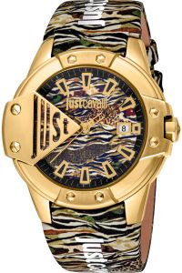 Reloj de pulsera Just Cavalli Young Scudo - JC1G260L0035 correa color: Negro Verde Dial Negro Verde Hombre