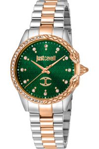 Reloj de pulsera Just Cavalli Just Cavalli Animalier Diva - JC1L095M0395 correa color: Gris plata Oro rosa Dial Verde botella Mujer