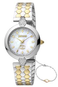 Reloj de pulsera Just Cavalli Glam Chic Donna moderna - JC1L194M0085 correa color: Gris plata Oro amarillo Dial Mother of Pearl Nácar Blanco antiguo Mujer