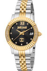 Reloj de pulsera Just Cavalli Just Cavalli Glam Chic Glam - JC1L199M0065 correa color: Gris plata Oro amarillo Dial Metal Negro Mujer