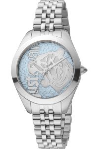 Reloj de pulsera Just Cavalli Animalier Pantera - JC1L210M0135 correa color: Gris plata Dial Turquesa Gris plata Mujer
