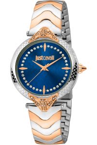 Reloj de pulsera Just Cavalli Animalier Luce - JC1L238M0115 correa color: Gris plata Oro rosa Dial Azul noche Mujer