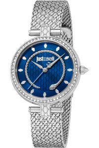 Reloj de pulsera Just Cavalli Just Cavalli Glam Chic Obsessive Snake - JC1L240M0015 correa color: Gris plata Dial Metal Azul Mujer