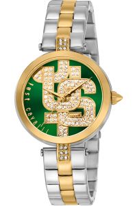 Reloj de pulsera Just Cavalli Glam Chic Maiuscola - JC1L241M0095 correa color: Oro amarillo Gris plata Dial Verde botella Hombre