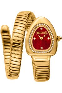 Reloj de pulsera Just Cavalli Just Cavalli Signature Snake Wait - JC1L249M0025 correa color: Oro amarillo Dial Rojo vino Mujer
