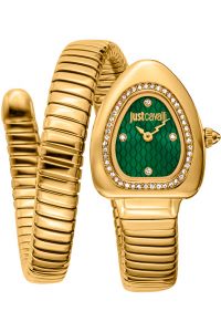 Reloj de pulsera Just Cavalli Just Cavalli Signature Snake Wait - JC1L249M0035 correa color: Oro amarillo Dial Verde botella Mujer