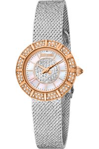 Reloj de pulsera Just Cavalli Glam Chic Eleganza Mini - JC1L253M0105 correa color: Negro Dial Gris plata Hombre
