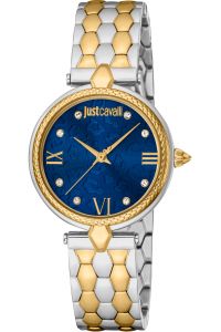 Reloj de pulsera Just Cavalli Glam Chic Donna Leopardo - JC1L254M0095 correa color: Oro amarillo Gris plata Dial Azul noche Hombre