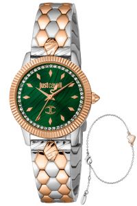 Reloj de pulsera Just Cavalli Just Cavalli SET Cuore Set - JC1L258M0105 correa color: Gris plata Oro rosa Dial Verde botella Mujer