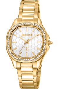 Reloj de pulsera Just Cavalli Glam Chic Quadro - JC1L263M0055 correa color: Oro amarillo Dial Gris plata Mujer