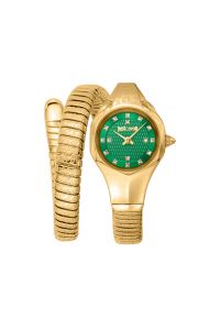 Reloj de pulsera Just Cavalli Signature Snake Amalfi - JC1L270M0035 correa color: Oro amarillo Dial Metal Verde hierba Mujer