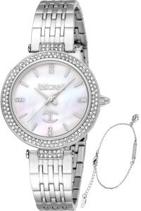 Reloj de pulsera Just Cavalli SET Savoca - JC1L274M0045 correa color: Gris plata Dial Mother of Pearl Blanco perla Mujer