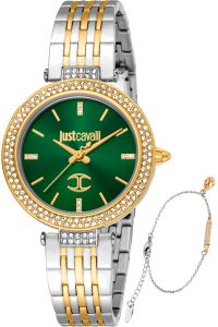 Reloj de pulsera Just Cavalli SET Savoca - JC1L274M0085 correa color: Gris plata Oro amarillo Dial Verde botella Mujer