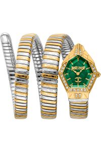 Reloj de pulsera Just Cavalli Just Cavalli Signature Snake Mesmerizing - JC1L304M0065 correa color: Gris plata Oro amarillo Dial Verde botella Mujer