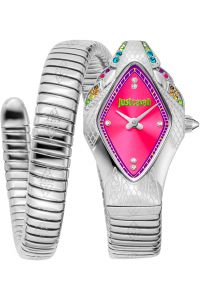 Reloj de pulsera Just Cavalli Just Cavalli Signature Snake Ferocious - JC1L306M0025 correa color: Gris plata Dial Rosa Mujer