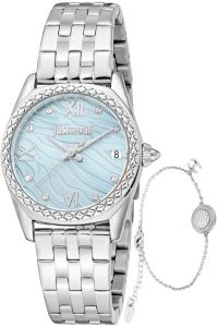 Reloj de pulsera Just Cavalli Just Cavalli SET Indomitable Animalier - JC1L312M0055 correa color: Gris plata Dial Azul luminoso Mujer