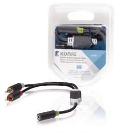 König Cable adaptador de audio estéreo 2x RCA macho - hembra de 3,5mm; 20 cm en gris, alta calidad, cable reforzado