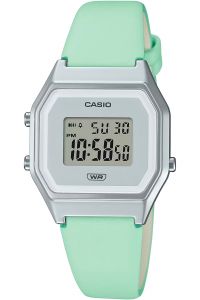 Reloj de pulsera CASIO Retro Vintage - LA680WEL-3EF correa color: Verde hierba Dial Gris plata Mujer
