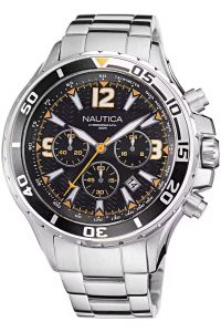 Reloj de pulsera Nautica - NAPNSS217 correa color: Gris plata Dial Negro Hombre