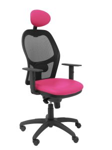 Silla Jorquera malla negra asiento similpiel rosa con cabecero fijo