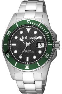 Reloj de pulsera Roberto Cavalli - RC5G042M0055 correa color: Gris plata Dial Negro Hombre