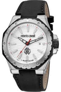 Reloj de pulsera Roberto Cavalli by Franck Muller - RV1G122L0011 correa color: Negro Dial Gris plata Hombre