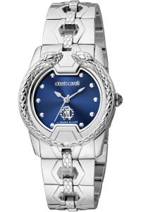 Reloj de pulsera Roberto Cavalli by Franck Muller - RV1L168M0011 correa color: Gris plata Dial Azul noche Mujer