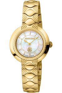 Reloj de pulsera Roberto Cavalli by Franck Muller - RV1L180M0021 correa color: Oro amarillo Dial Mother of Pearl Nácar Blanco antiguo Mujer