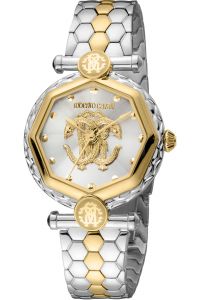Reloj de pulsera Roberto Cavalli by Franck Muller - RV1L204M0081 correa color: Oro amarillo Gris plata Dial Gris plata Mujer