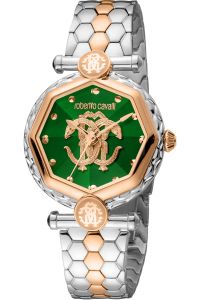 Reloj de pulsera Roberto Cavalli by Franck Muller - RV1L204M0101 correa color: Oro rosa Gris plata Dial Verde botella Mujer
