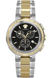 Reloj de pulsera Versace - VE2H00421 correa color: Gris plata Oro amarillo Dial Negro Hombre
